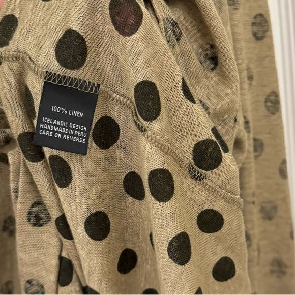 ELM by Matthildur 100% Linen Blouse Polka Dot Lagenlook Artsy Brown Tan Small - Picture 5 of 7